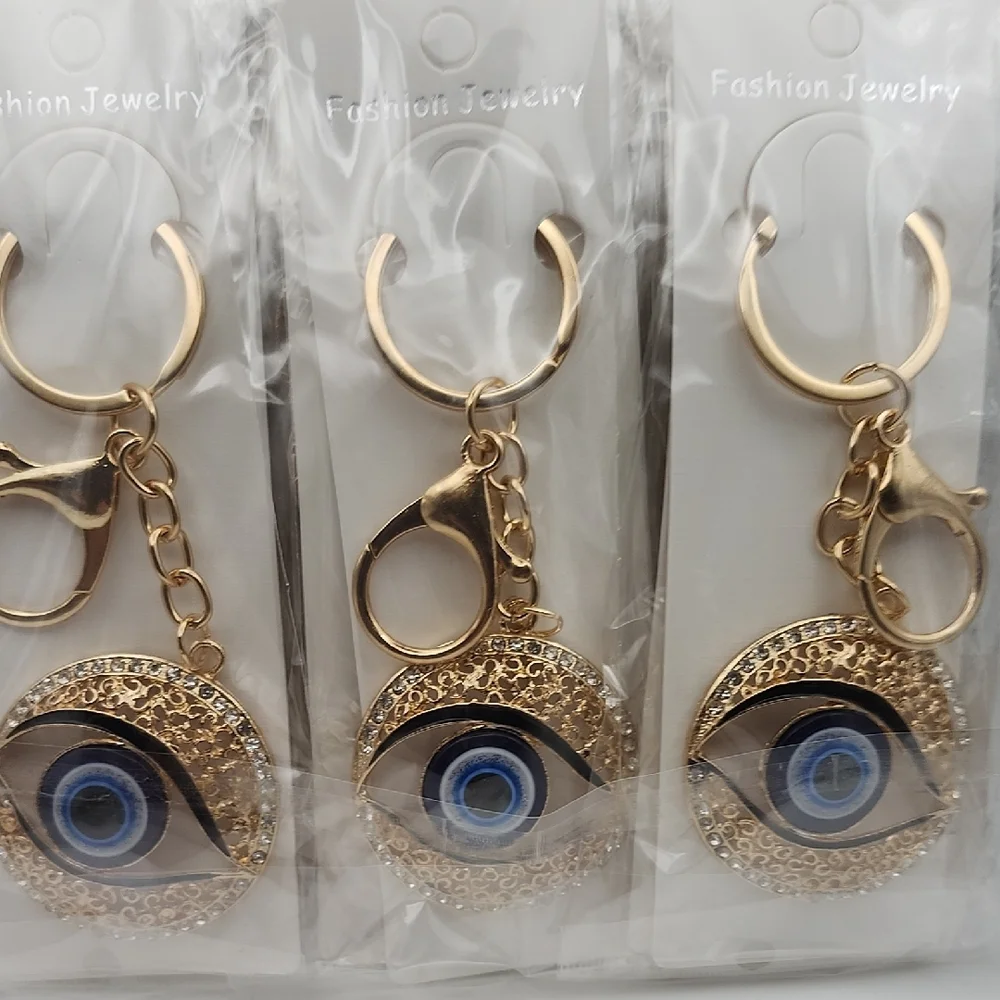 Gold and Blue Evil Eye Keychain